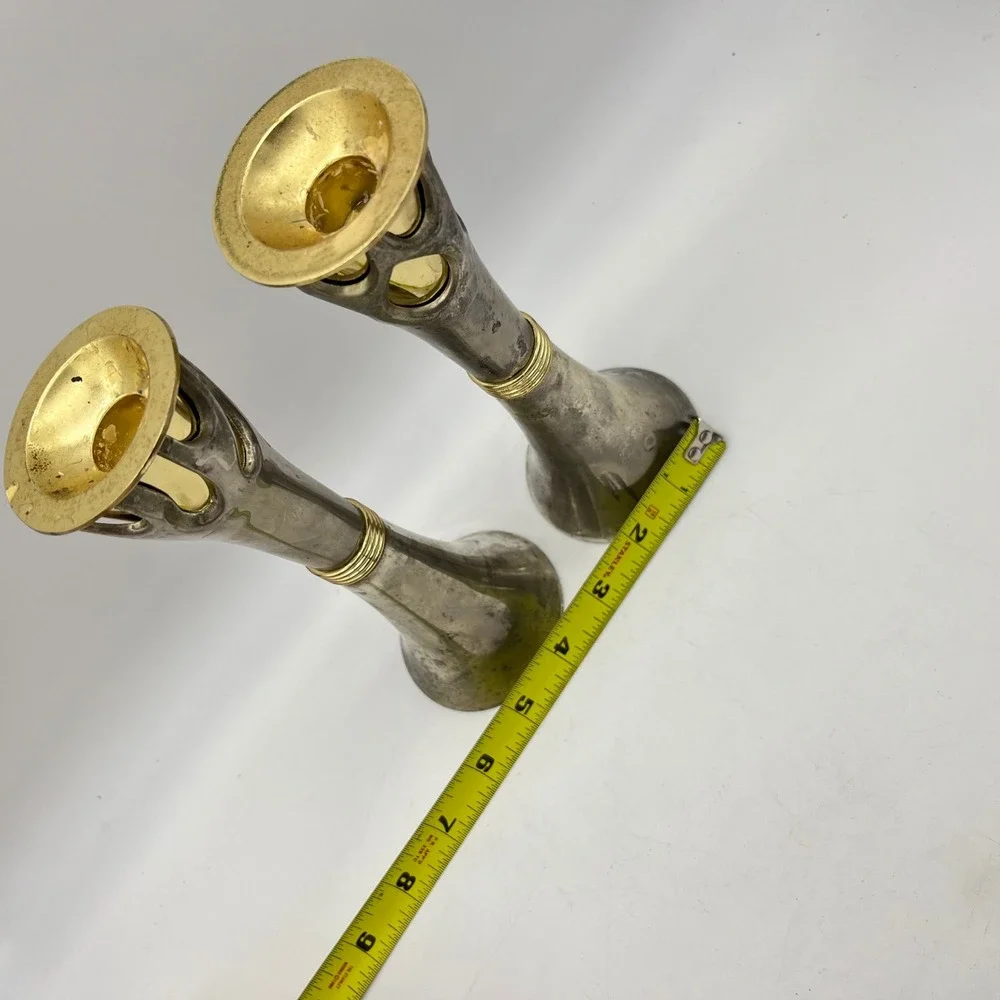 Vintage Tree of Life Mixed Metal Candlesticks Silver Gold‎ Tone Set of 2 8